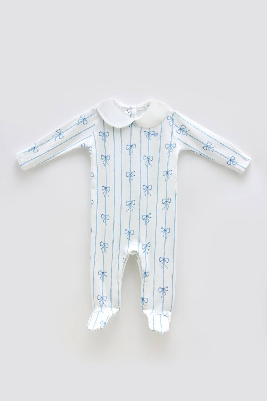 Baby Footed Onesie - Ribbon/Blue